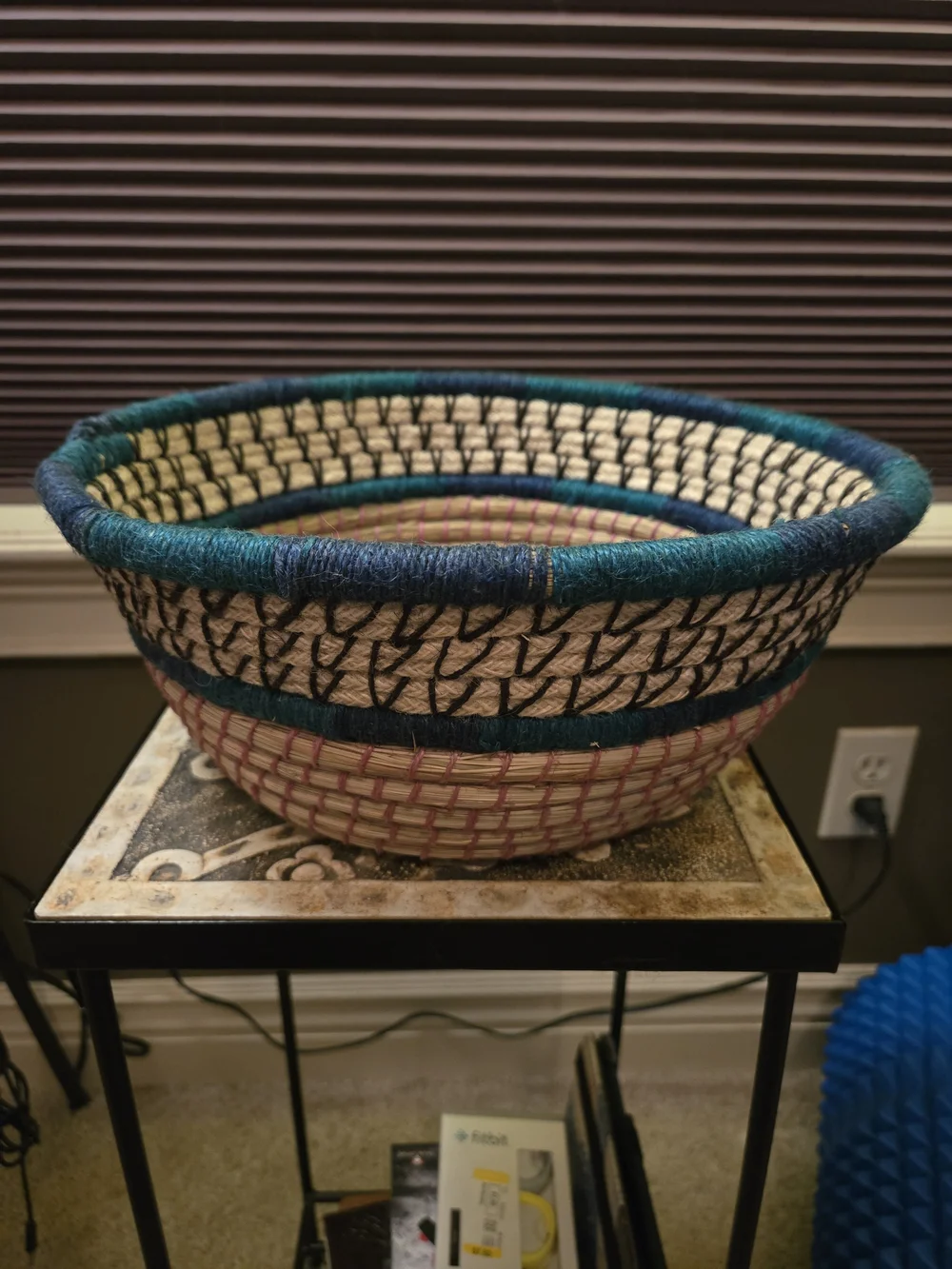 Teal, Navy, Cream, Pink Woven Decorative Basket